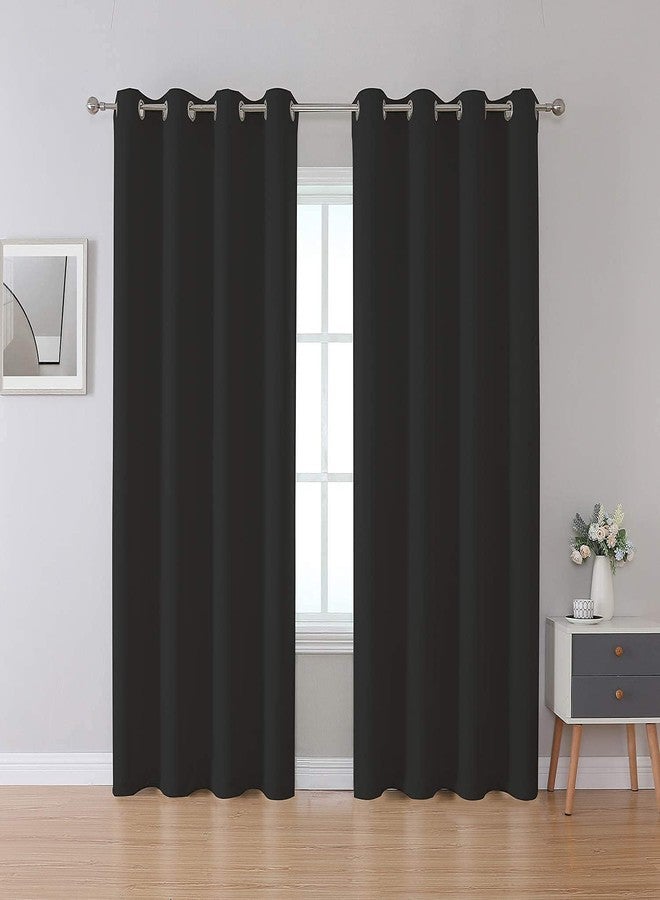 Upcortinassi Inherent Fire Retardant Curtain Flame Resistant Window Curtains for a Classroom, Black, 52 x 84, 2 Panels - Image 1